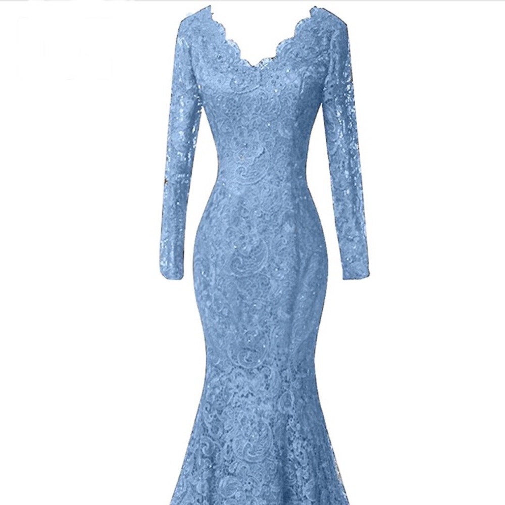 Light Blue Lace Evening Gown